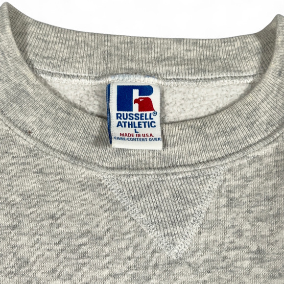 Vintage High School Sweater Adult MEDIUM Gray Russell Just Do It USA 90s - Picture 4 of 8